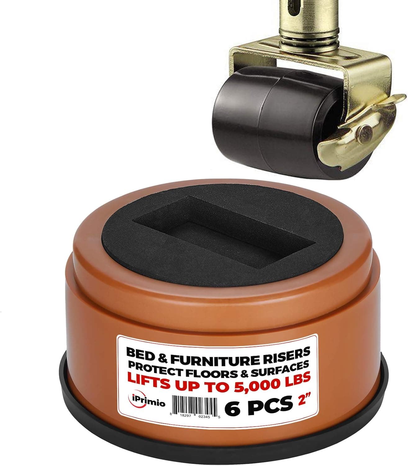 iPrimio Round Bed & Furniture Riser, 2 Inch Lift, Supports Over 5000 lbs, Anti-Skid Foam Grip Pad