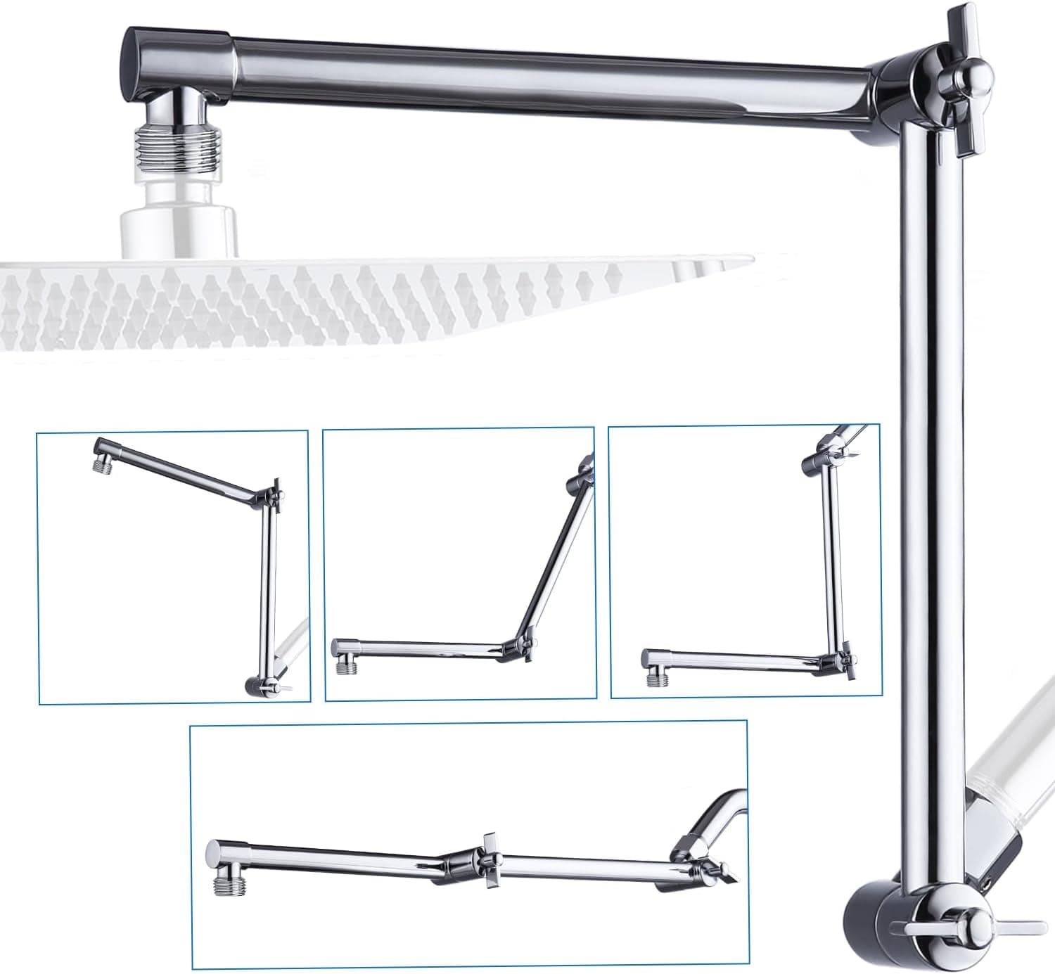 G-Promise 16 Inch Shower Head Extension Arm, Solid Brass Height & Angle Adjustable Extender, Rise or Lower Rai